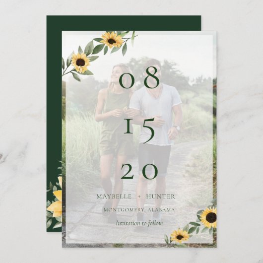 Gelbe Wasserfarbe Sonnenblumen und Wildblume Foto Save The Date (Vorne/Hinten)