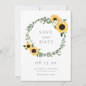 Gelbe Wasserfarbe Sonnenblumen und Wildblume Kranz Save The Date (Vorderseite)