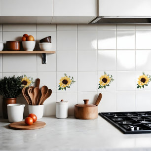 Gelbe Wasserfarben Sonnenblumen und Wildblume-Desi Fliese