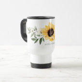 Gelbe Wasserfarben Sonnenblumen und Wildblume Mono Reisebecher (Vorderseite Links)