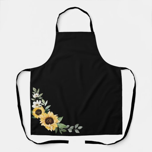 Gelbe Wasserfarben Sonnenblumen und Wildblume Mono Schürze (Vorderseite)