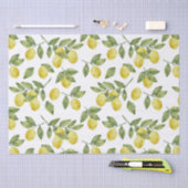 Gelbe Wasserfarben-Zitronen mit grünen Blätter Seidenpapier (Handwerk)