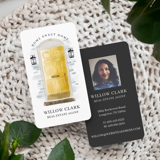 Gelbe Wasserfarbenfront Tür Real Anwesen Agent Visitenkarte