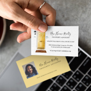 Gelbe Wasserfarbenfront Tür Real Anwesen Foto Visitenkarte