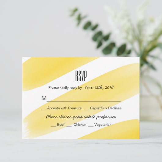 Gelbe Wasserfarbstreifen mit RSVP-Karte RSVP Karte (Stehend Vorderseite)