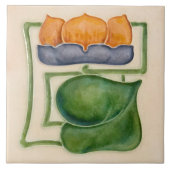 Gelbe Wasserlilie Elfenbeindekoration Jugendstil A Fliese (Vorderseite)