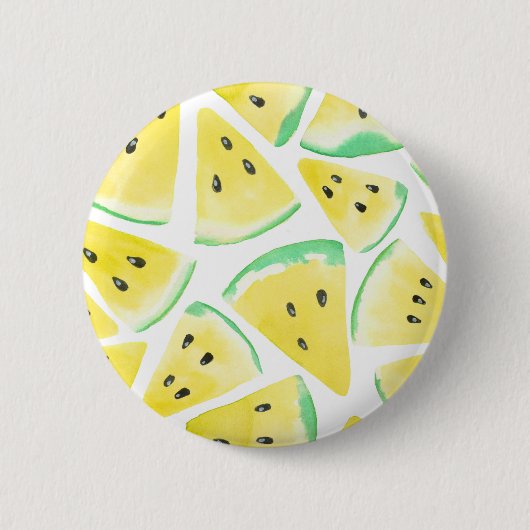 Gelbe Wassermelonen-Schnittmuster Button (Vorderseite)