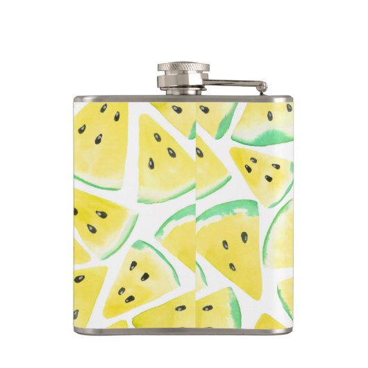 Gelbe Wassermelonen-Schnittmuster Flachmann (Rückseite)