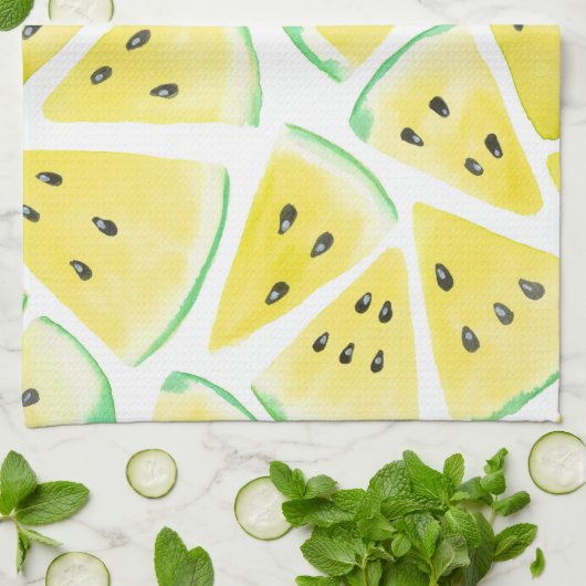 Gelbe Wassermelonen-Schnittmuster Küchentuch (Gefaltet)