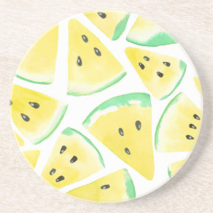 Gelbe Wassermelonen-Schnittmuster Sandstein Untersetzer