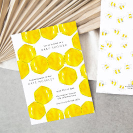 Gelbe Watercolor Honeycomb Mama zur Bee Baby Dusch Einladung