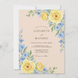 Gelbe weiche florale romantische Hochzeit Einladung