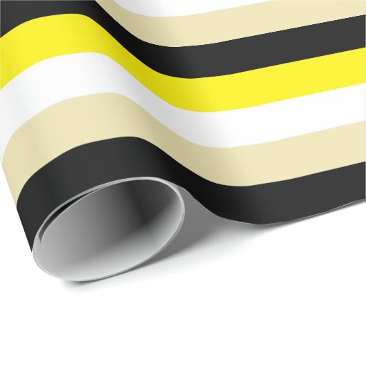 Gelbe, weiße, beige und schwarze Streifen Geschenkpapier (Rolleneckpunkt)