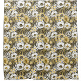 Gelbe, weiße Blume auf Tigerhintergrund Duschvorhang (Vorderseite)