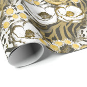 Gelbe, weiße Blume auf Tigerhintergrund Geschenkpapier (Rolleneckpunkt)