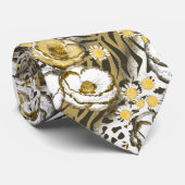 Gelbe, weiße Blume auf Tigerhintergrund Krawatte (Gerollt)