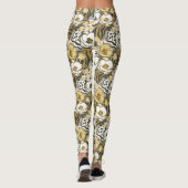 Gelbe, weiße Blume auf Tigerhintergrund Leggings (Rückseite)