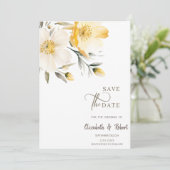 Gelbe, weiße Blume Save the Date (Stehend Vorderseite)