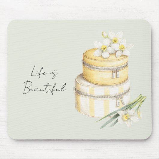 Gelbe Weiße Blumen Mousepad (Vorne)