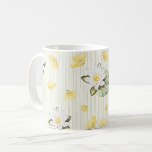 Gelbe Weiße Blumen Streifen Kaffeetasse (Vorderseite Links)