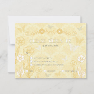 Gelbe weiße Blumen und Schmetterlinge Hochzeit RSVP Karte