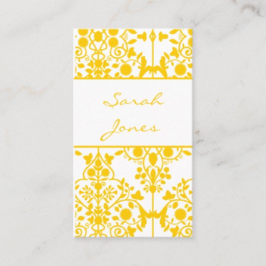 Gelbe weiße Blumendamast-Visitenkarte Visitenkarte (Vorderseite)