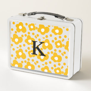 Gelbe weiße Daisy Blumenmuster fügen Monogramm hin Metall Brotdose