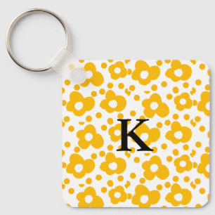Gelbe weiße Daisy Blumenmuster fügen Monogramm hin Schlüsselanhänger