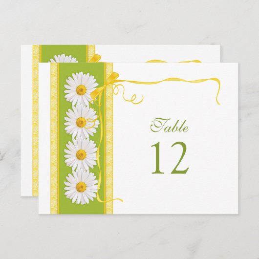 Gelbe weiße Daisy Hochzeitskarte Tischnummer (Vorne/Hinten)