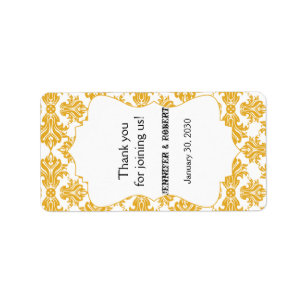Gelbe weiße Damaske Hochzeitsplatte Adressaufkleber