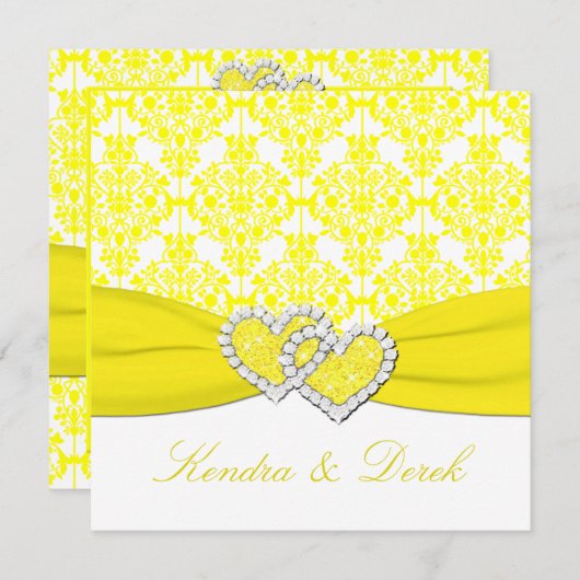 Gelbe weiße Damast-Paar-Duschen-Einladung Einladung (Vorne/Hinten)