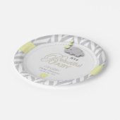 Gelbe, weiße graue Elefantendusche Pappteller (Schrägansicht)