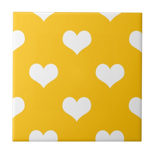 Gelbe weiße Liebe Herzdesign Fliese (Vorderseite)