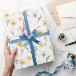 Gelbe weiße Löwenzahn-Blumen Geburtstag Geschenkpapier
