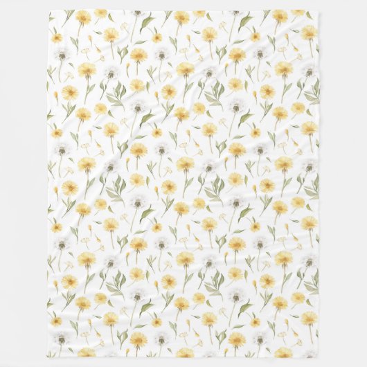 Gelbe weiße Löwenzahnblumen Fleecedecke (Vorderseite)