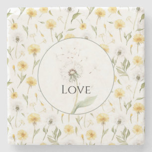 Gelbe weiße Löwenzahnblumen Liebe Steinuntersetzer