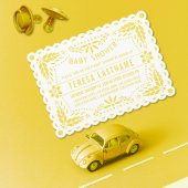 Gelbe, weiße Papel Picado Babydusche geschmiedet Einladung