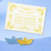 Gelbe, weiße Papel Picado Babydusche geschmiedet Einladung