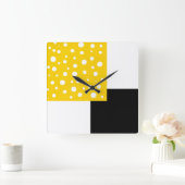 Gelbe weiße Polka Punkte Schwarz & Weiß Geometrisc Quadratische Wanduhr (Zuhause)