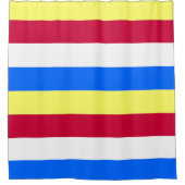 Gelbe, weiße, rote und blaue Streifen Duschvorhang (Vorderseite)