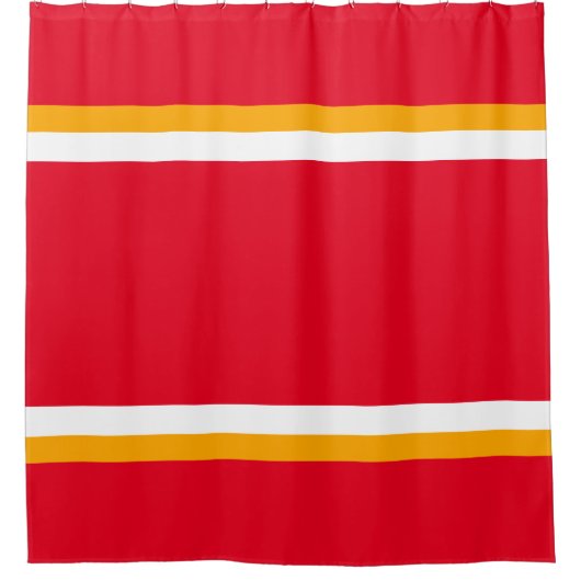 Gelbe, weiße Streifen auf hellroten Streifen Duschvorhang (Vorderseite)