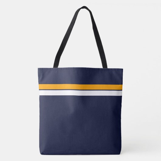 Gelbe, weiße Streifen auf Navy Blue Tasche (Vorderseite)