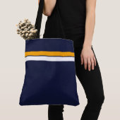 Gelbe, weiße Streifen auf Navy Blue Tasche (Von Nahem)