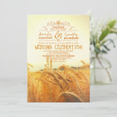 Gelbe Weizenfeld rustikale Vintage Hochzeit lädt e Einladung (Stehend Vorderseite)