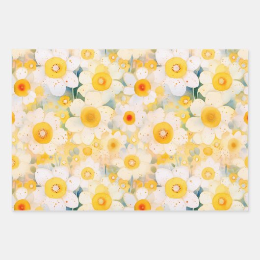 Gelbe Wildblume Blumenmuster Glücklicher Spaß Geschenkpapier Set (Vorderseite 3)