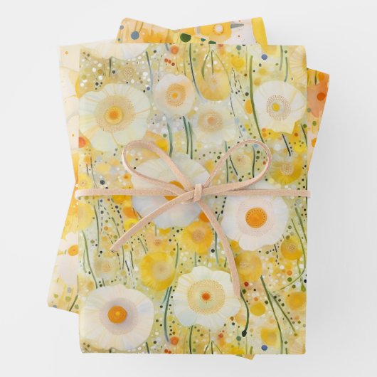 Gelbe Wildblume Blumenmuster Glücklicher Spaß Geschenkpapier Set (Beispiel)