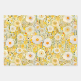 Gelbe Wildblume Blumenmuster Glücklicher Spaß Geschenkpapier Set