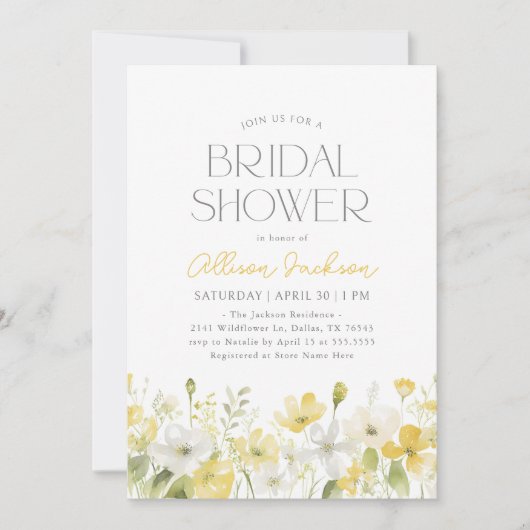 Gelbe Wildblume Brautdusche Einladung (Vorderseite)