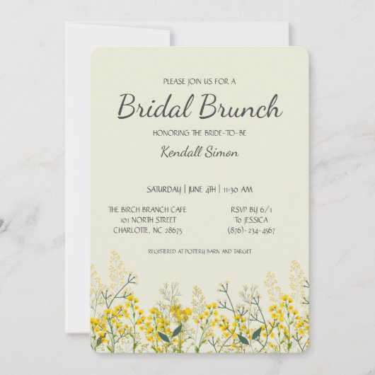 Gelbe Wildblume Bridal Brunch Einladung (Vorderseite)