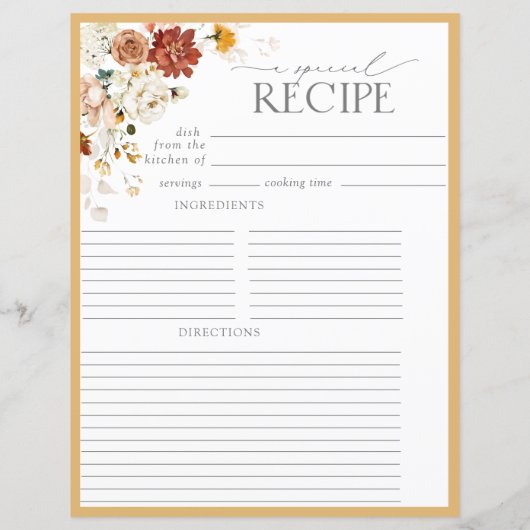 Gelbe Wildblume Bridal Recipe Binder Page (Rückseite)